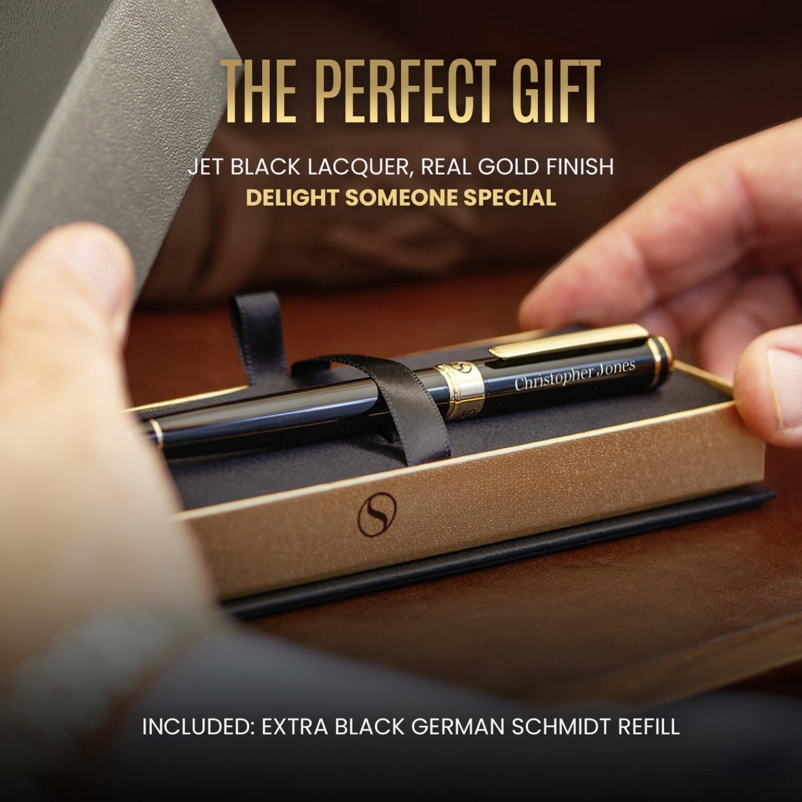 Personalized Black Rollerball Pen - Stunning Luxury  Jet Lacquer & Real Schmidt Ink Refill Engraved Roller Ball Gift For Men Women Custom Name Engraving