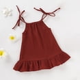 thumbnail image 2 of Mercatoo 0 to 3Y Cotton Dress for Girl Toddler Sleeveless 𝐇𝐚lter Solid Color Linen Pleated Feeling Suitable Dresses, 2 of 6