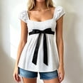 thumbnail image 2 of XIAONU Polka Dot Print Blouse for Women Square Neck Puff Sleeve Tie Waist Tunic Top, 2 of 4