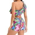 thumbnail image 3 of Womens Two Piece Swimsuits Ruffle One Shoulder Bathing Suit Floral Print Swimwear with Boyshorts, 3 of 6