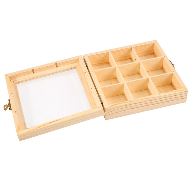 Wooden Tea Bag Jewelry Organizer Chest Storage Box 9 Compartments