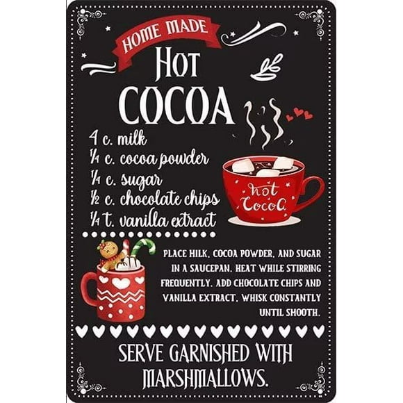 Homemade Hot Cocoa Recipe Metal Tin Sign Retro Christmas Decor for Home Kitchen Vintage Hot Cocoa Bar Signs 8x12 Inch
