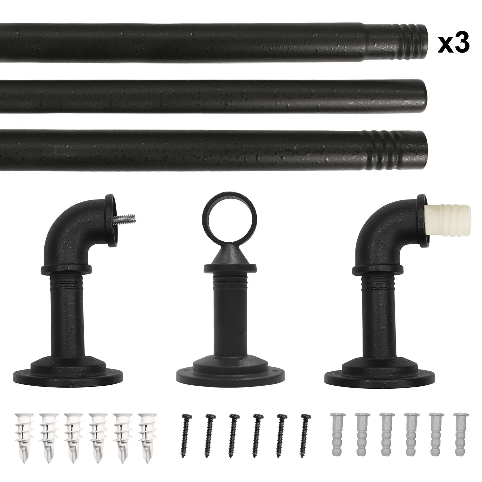 Better Homes & Gardens 1" Wrought Iron Finish Industrial Pipe Single Curtain Rod 32-120"