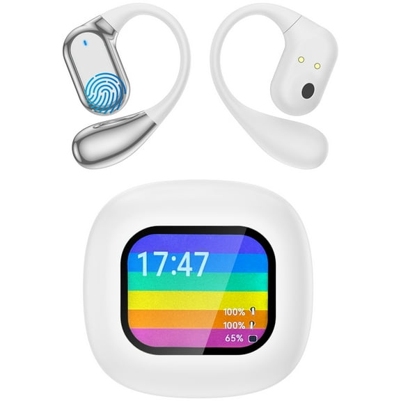 Wireless Earbuds Bluetooth 5.4,Noise Cancelling Headphones 40H Playtime IPX7 Waterproof Open-Ear Earphone Headset w/ Ear Hooks&Charging Case True Wireless Earbuds Compatible for iPhone Android,White