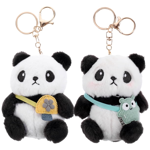 GOOHOCHY 2 uds llavero de Animal relleno Panda de dibujos animados muñeca llavero encantador Panda de peluche colgante