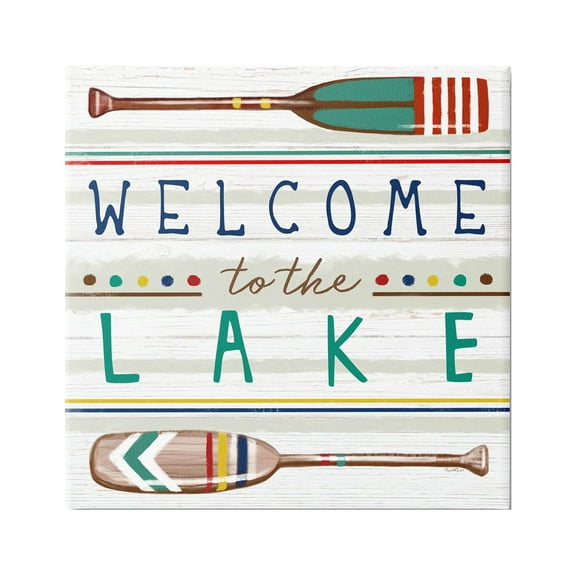 Stupell Industries Welcome to Lake Striped Boat Oars Graphic Art Gallery Wrapped Canvas Print Wall Art, Design by Elizabeth Tyndall