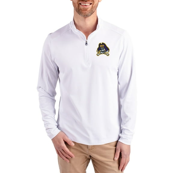 Men's-Cutter & Buck  White ECU Pirates Virtue DryTec Quarter-Zip Pullover