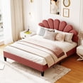 thumbnail image 3 of Harper & Bright Designs Queen Size Upholstered Platform Bed Frame with Flower Pattern Velvet Headboard, Bean paste red, 3 of 10