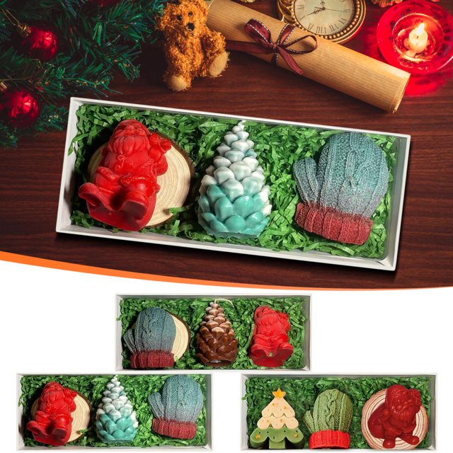 Set de Velas Aromáticas Navideñas con Forma de Árbol de Navidad En Caja de Regalo para Nochebuena | Adornos Navideños para El Hogar, Fiestas, Bodas y Año Nuevo | Decoraciones Festivas Versátiles | Re