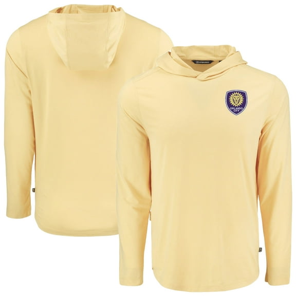 Men's-Cutter & Buck  Gold Orlando City SC Coastline Epic Comfort Eco Long Sleeve Recycled Hooded Shirt