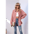 thumbnail image 5 of Corduroy Button Down Shirts for Women Dressy Casual Long Sleeve Loose Fit Shacket with Pocket Pink XL, 5 of 7