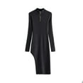 thumbnail image 2 of YHAJDS Women's Fall Winter Casual dress,Women's Dresses Casual Long Sleeve Dresses for Women Solid Color Round Neck Loose Knit Pullover Asymmetrical Side Split Bodycon Dress, 2 of 3
