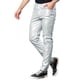 thumbnail image 4 of Pantalones de hombre Inspire Chic de imitación de cuero, ajustados, con cremallera, color sólido, talla 32, plateados, 4 of 6