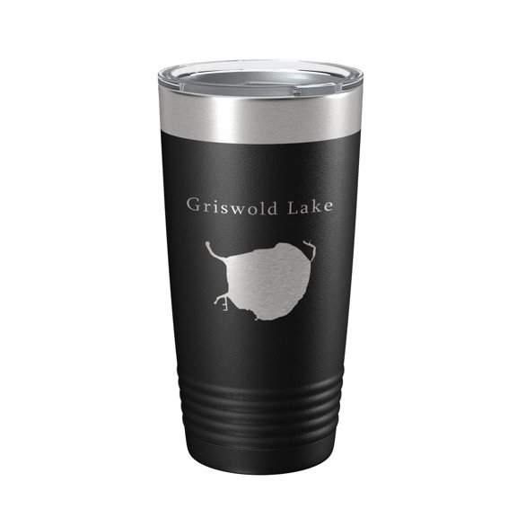 Griswold Lake Map Tumbler Travel Mug Insulated Laser Engraved Coffee Cup Illinois 20 oz Black