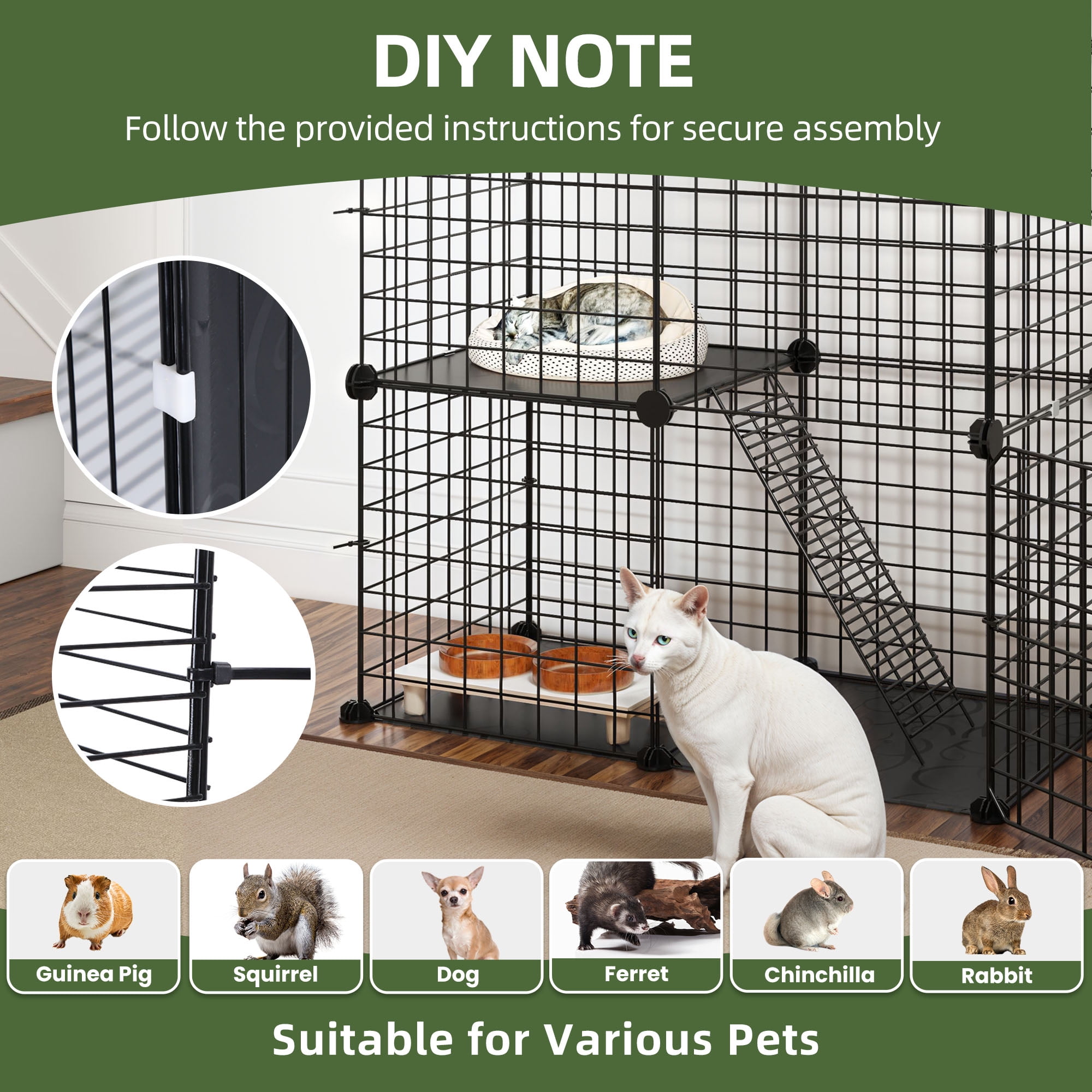 Uforic 2-Tier 28" Cat Cage & Playpen – Metal Indoor Enclosure for 1-2 Cats and Kittens – for Travel and Camping, Black