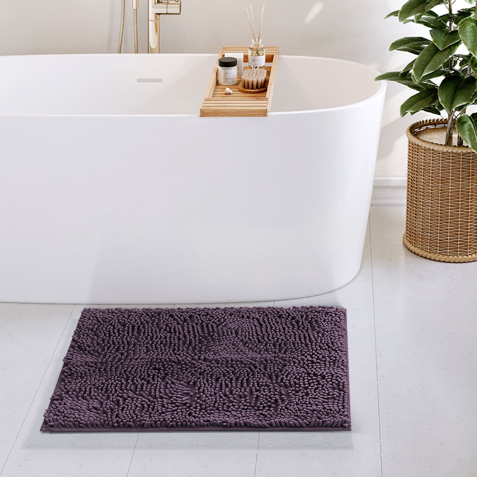 Lammaloe Chenille Bathroom Rugs Non Slip Bath Mat, 17x24 Ultra Absorbent, Bath Mats for Bathroom, Green Ombre
