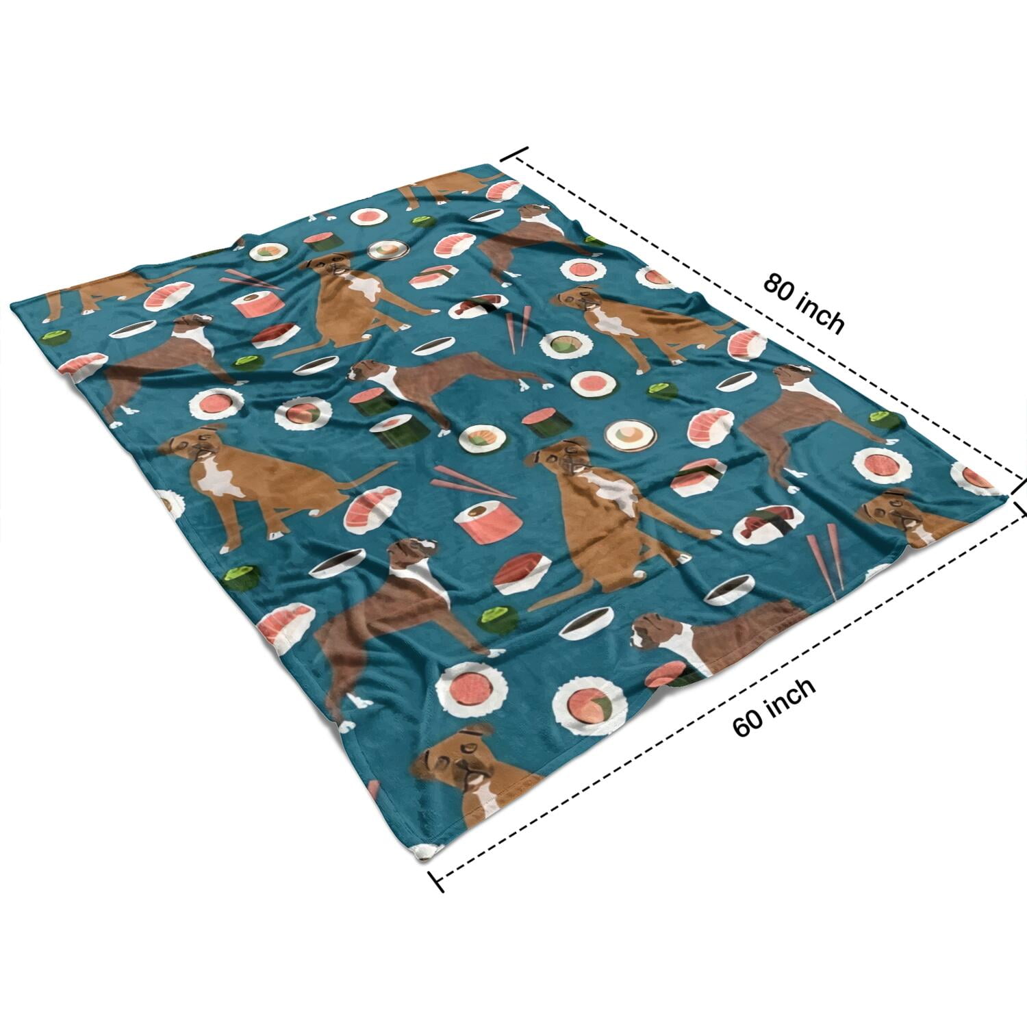 Boxer Dog Pitbull Terriers Dog and Sushi Blanket,Comfortable Soft Lamb Wool Throw Blanket,All Season,Warm Lightweight Blankets for Sofa Bed Couch Living Room Chair,60"x80"