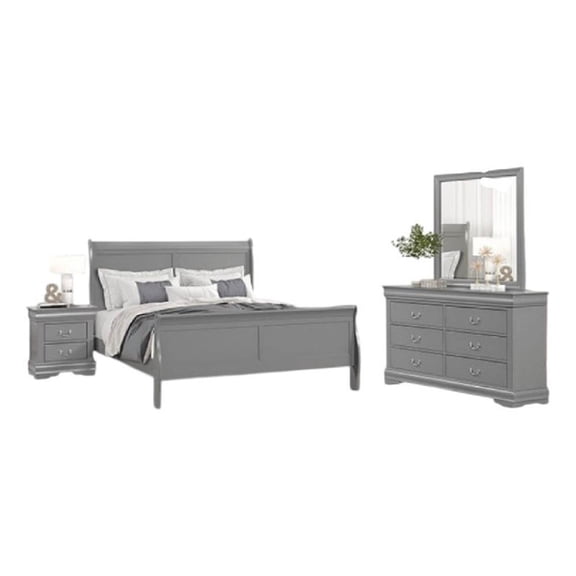 Ryla 4pc Queen Bedroom Set with Nightstand Dresser and Mirror-Neutral Gray