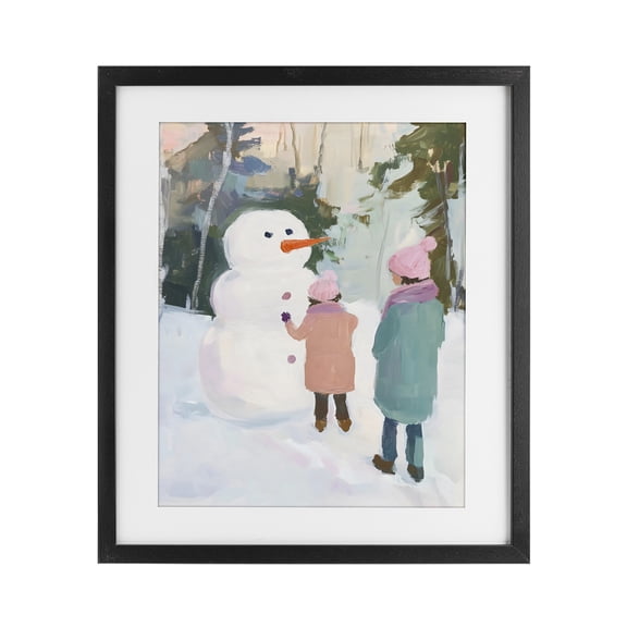 Stupell Industries Two Girls With Snowman Black Framed Print Under Glass, design by The Prints Vibe