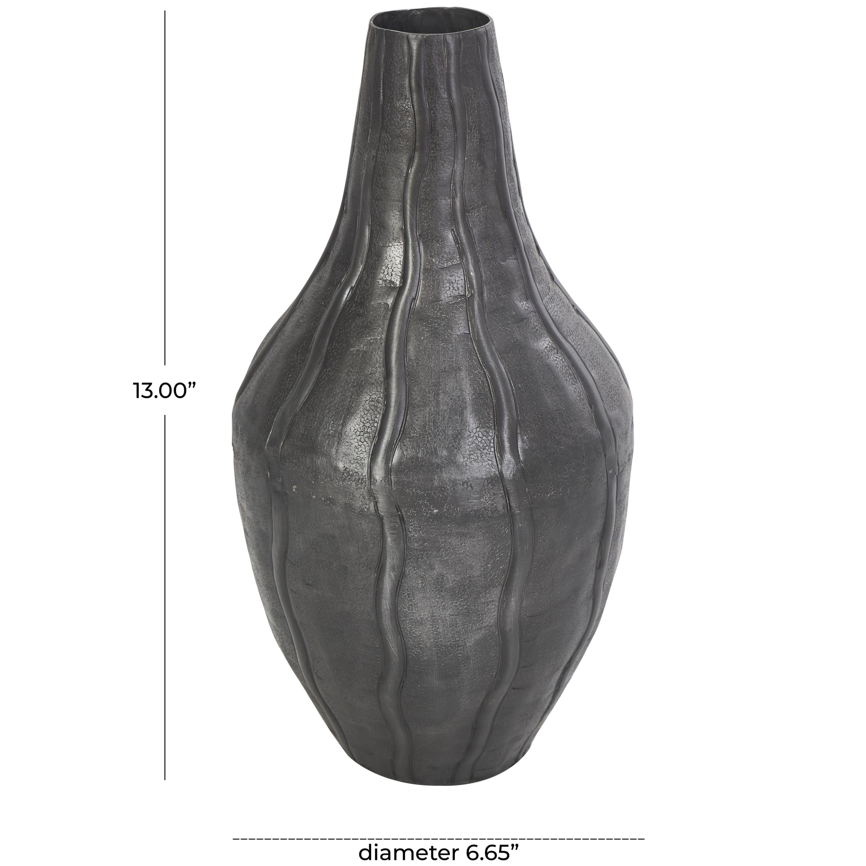 DecMode 13" Snakeskin Inspired Black Metal Vase with Dimensional Wavy Accents