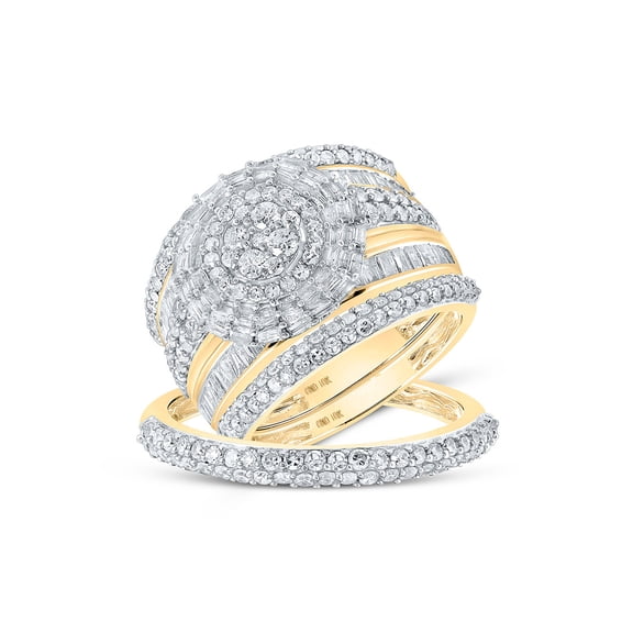 10kt Yellow Gold His Hers Baguette Diamond Cluster Matching Wedding Set 2-1/3 Cttw