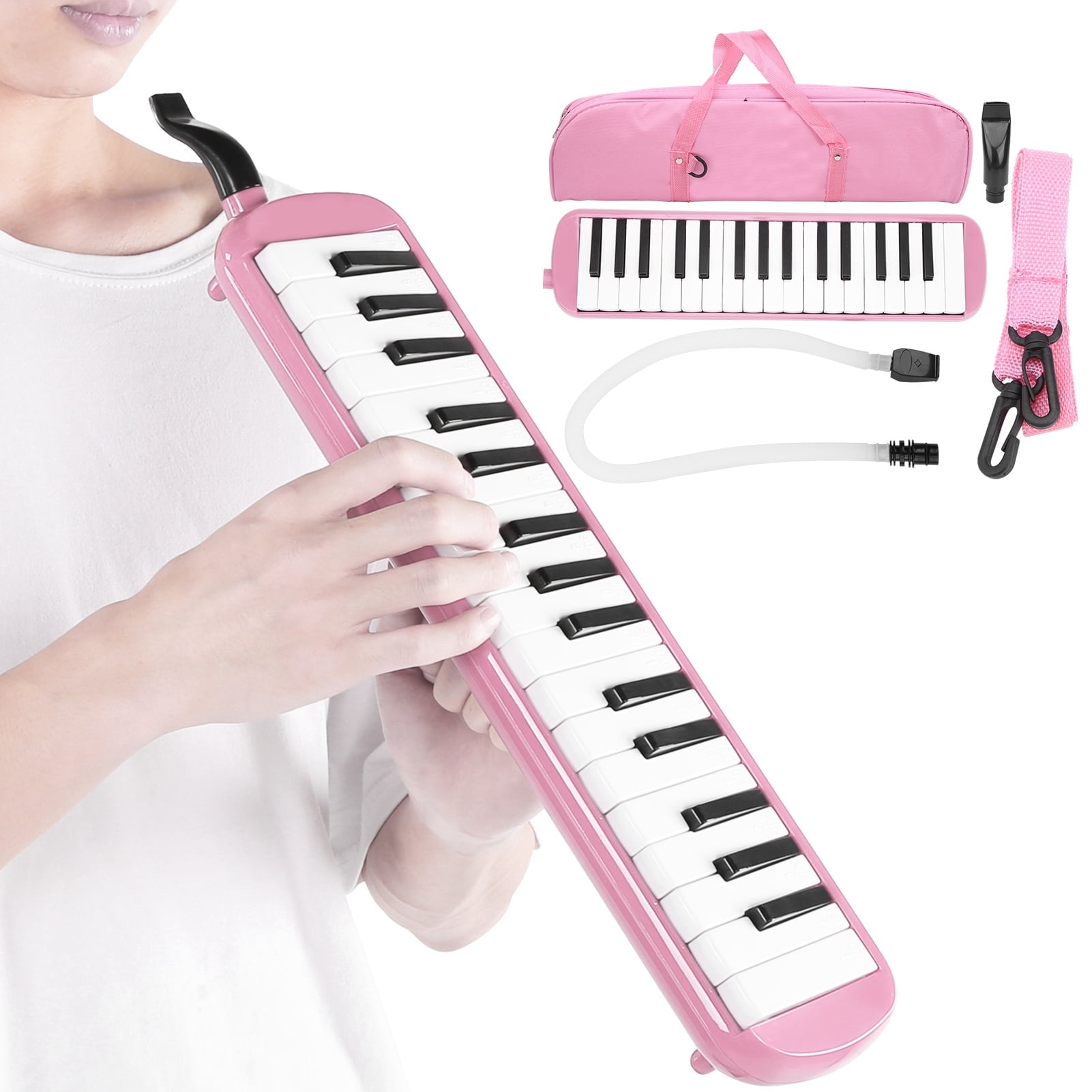 LIZEALUCKY 32 Piano Keys Melodica Musical Education Instrument, Piano Keyboard Harmonica Wind Musical Instrument with Portable Carrying Bag for Beginners[Pink]