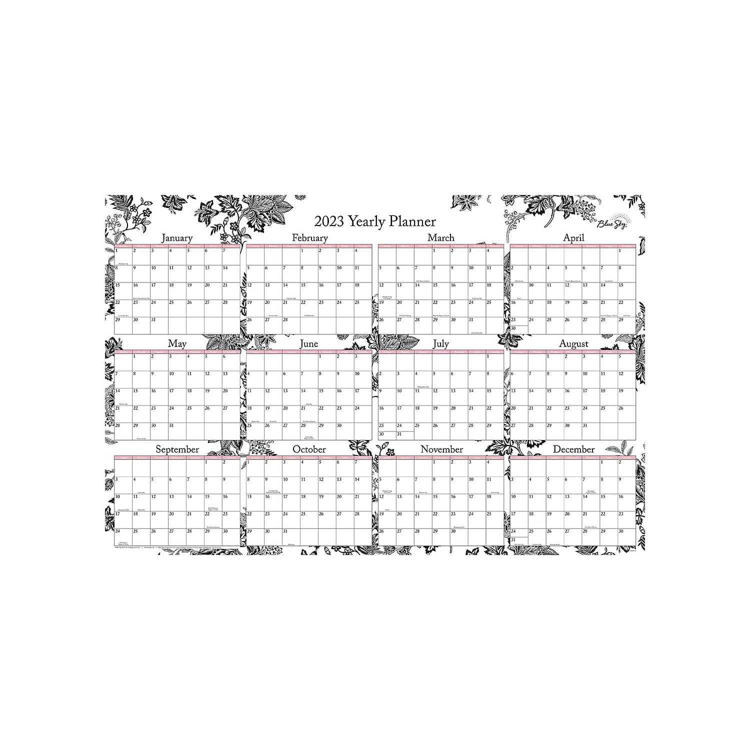 2023 Blue Sky Analeis 24'' x 36'' Yearly Dry-Erase Wall Calendar Reversible White/Black (100029-23)