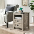 thumbnail image 3 of RedLemon Farmhouse Nightstand with Charging Station, Rustic 18 Inch End Table with 2 Storage Drawers and Open Shelf, Wood Sofa Side Table for Bedroom, Living Room (Light Rustic Oak), 3 of 6