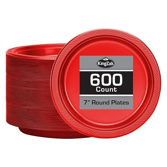Red Plastic Plates 7 Inch - 600 count Solid Round Party For Weddings, BBQs, Birthday Disposable Dessert (84070 (case))