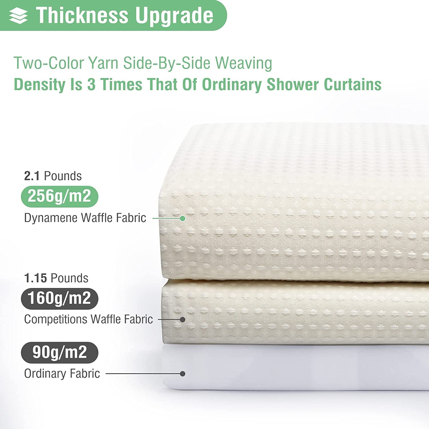 Extra Wide Shower Curtain - 84 Inch Wide Waffle Weave Weighted Thick Cloth Bathroom Shower Curtain, Neutral Heavy Duty Hotel Bath Curtain Set with 14 Plastic Hooks, 84x72, Cream/Ivory