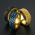 thumbnail image 2 of Double Chain Band Men's Stainless Steel Gold Black Polished Spinner Ring Sz 6-12, 2 of 9