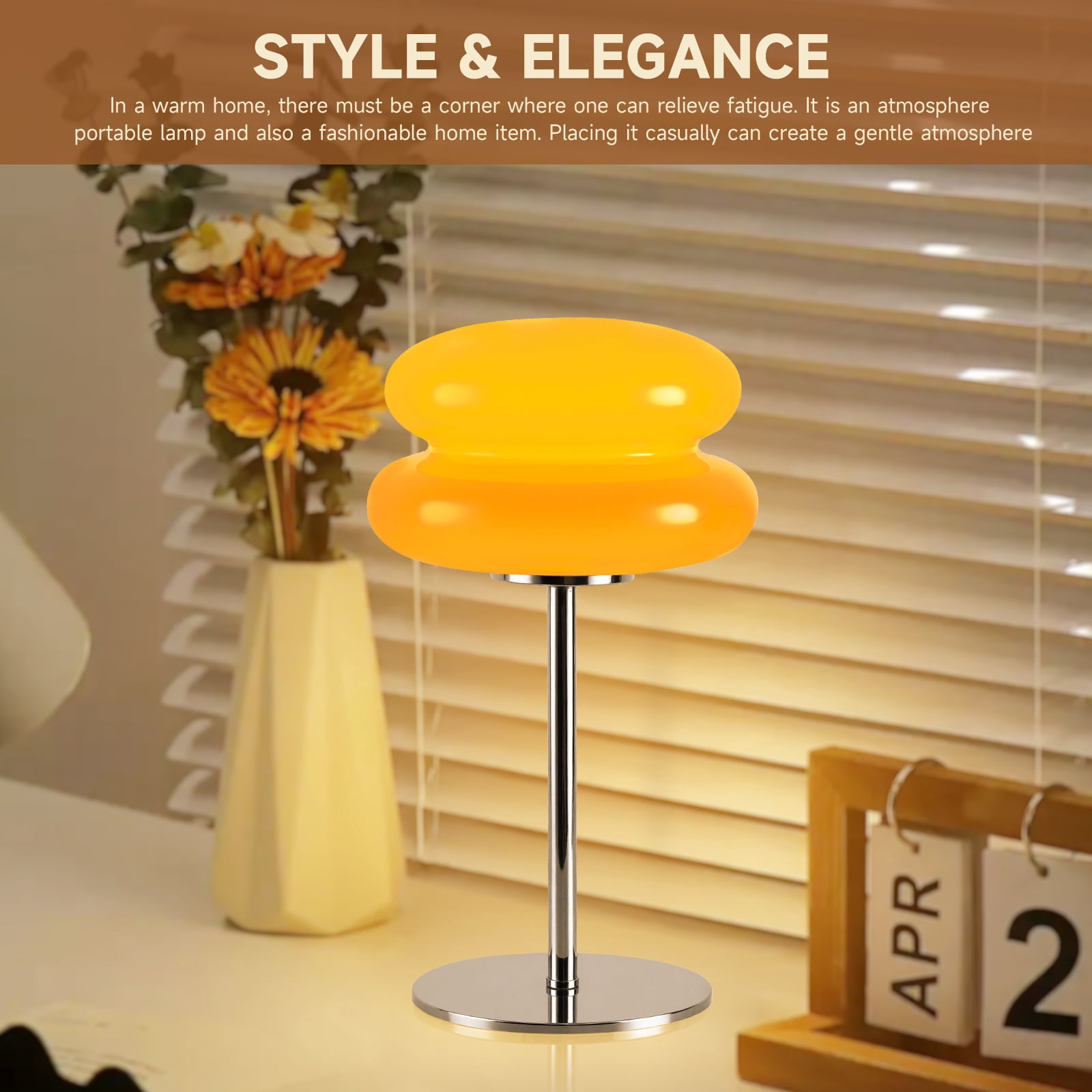 Mushroom Lamp for Bedroom,Mid Century Modern Lamp for Nightstand, Dimmable Retro Egg Tart Bedside Small Lamps,Unique Home Mushroom Decor Aesthetic Cute Table Lamps for Living Room (Orange)