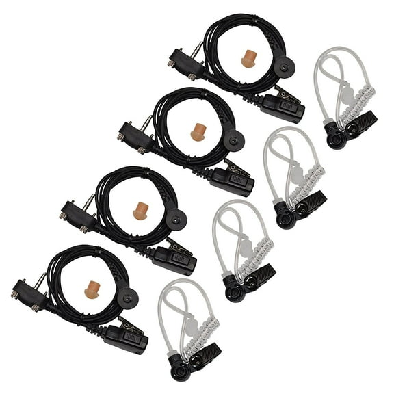 HQRP 4-Pack Acoustic Tube Earpiece Headset PTT Mic for Vertex Standard VX-177, VX-300, VX-414