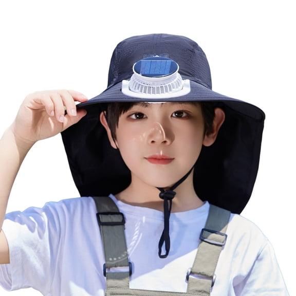 Summer Solar Powered Cooling Fan Safari Hat with UPF 50 UV Protection Wide Brim Outdoor Fishing Headwear Black