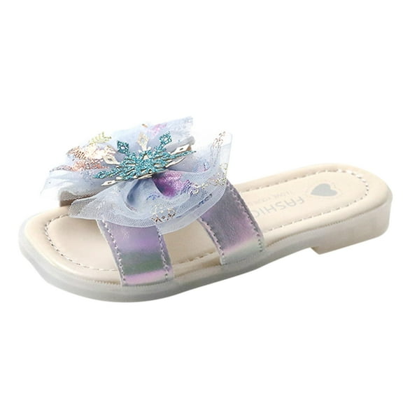 LNMQLPDBS Toddler Girls Sandals Tulle Bowknot Decoration Soft Sole Comfort Flip Flops Children Fashion Casual Open Toe House Shoes Kids Slippers Girls for Outdoor Blue 6-7 Years