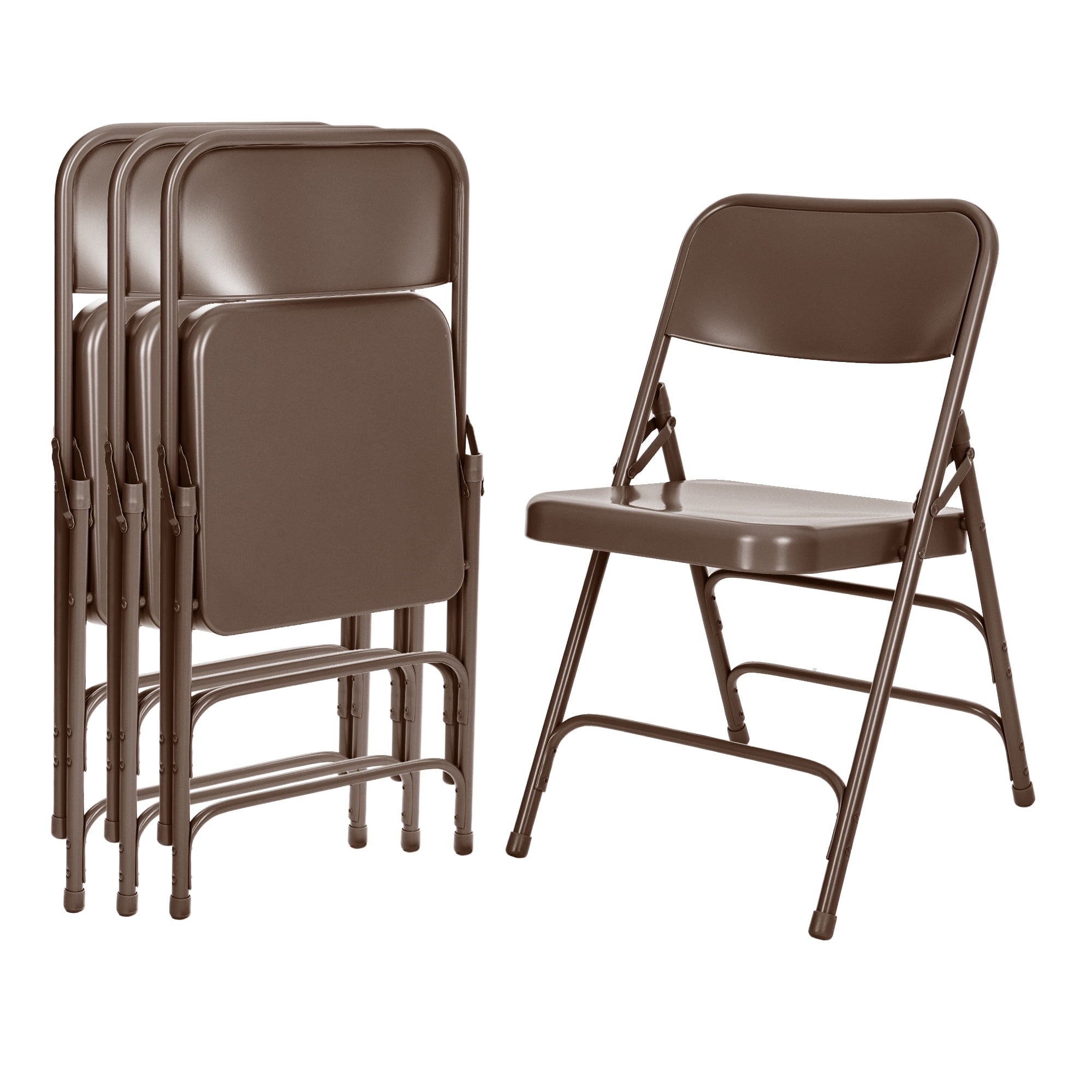 Hampden Furnishings Bernadine Collection All Metal Triple Brace Folding Chair, Brown, Pack of 4