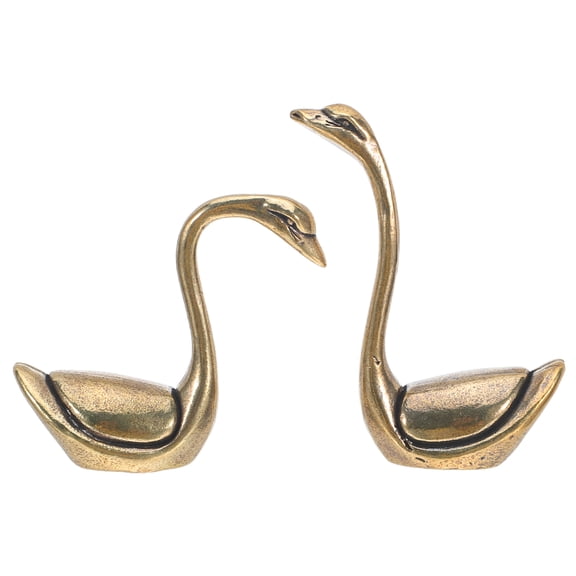 DEEPCRAFF 2Pcs Brass Swan Home Decor Coffee Color Sculptures for Office Or Coffee Table