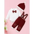 thumbnail image 6 of Spewahor Infant Baby Boys 3Pcs Christmas Fall Outfits 1 3 6 9 12 18 Months Long Sleeve Lapel Collar Romper + Pants + Hat Clothes Set, 6 of 9