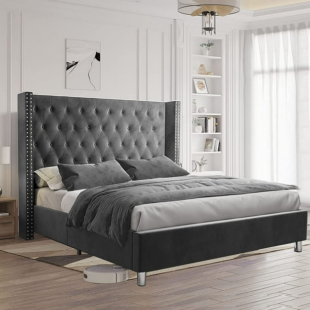 Jocisland King Bed Frame Low Profile Platform Bed Upholstered Bed Frame