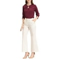 thumbnail image 3 of CURVOSPORT Women's Dressy Shirt Work Office Top Keyhole Pleated Front Ruched 3/4 Sleeve Chiffon Blouse S Wine Red, 3 of 9
