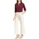 thumbnail image 2 of CURVOSPORT Camisa Elegante para Mujeres, Top de Oficina con Abertura en el Cuello, Frontal Plisado, Manga 3/4, Blusa de Chifón, Color Rojo Vino, 2 of 8