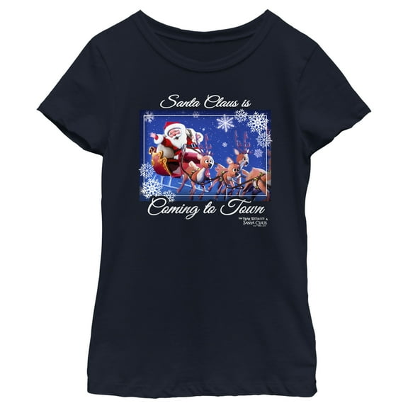 Girl's The Year Without a Santa Claus Santa Claus is Coming to Town Graphic Tee Navy Blue Small