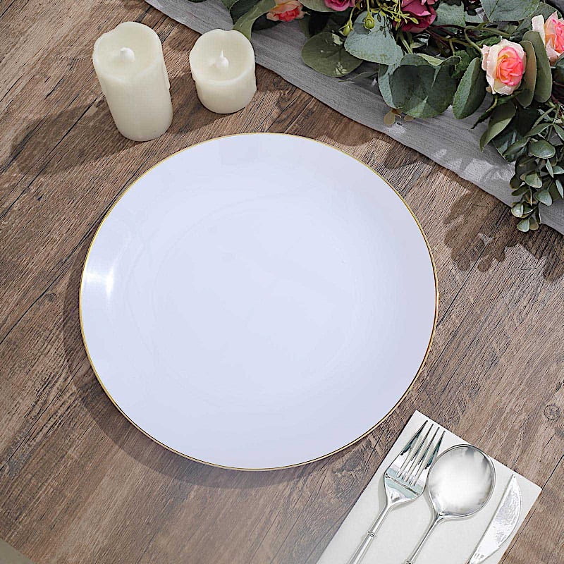 BalsaCircle 10 Round 10" White Glossy Disposable Salad Dinner Plastic ...