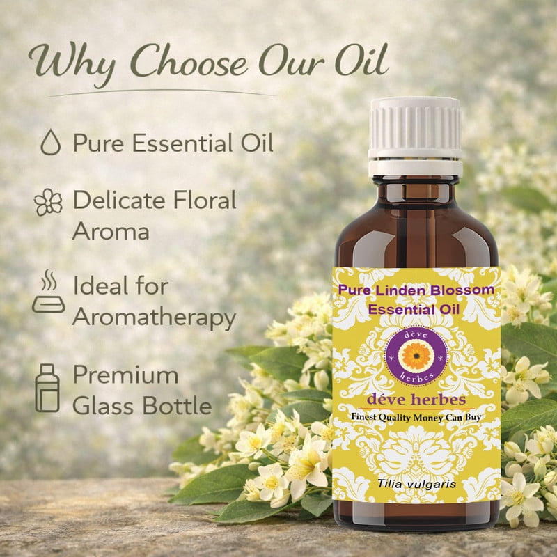 Deve Herbes Pure Linden Blossom Essential Oil (Tilia vulgaris) Steam Distilled, Natural & Aromatherapy Use 100ml