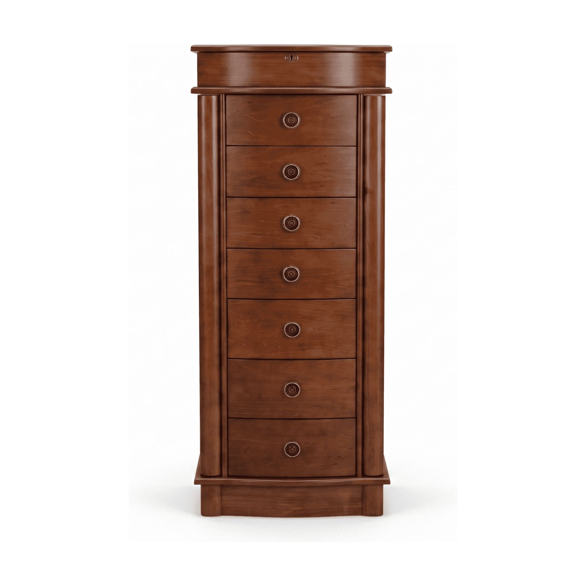 Hives & Honey Jenny Walnut Modern Locking Jewelry Armoire for Women - Freestanding Wood Cabinet