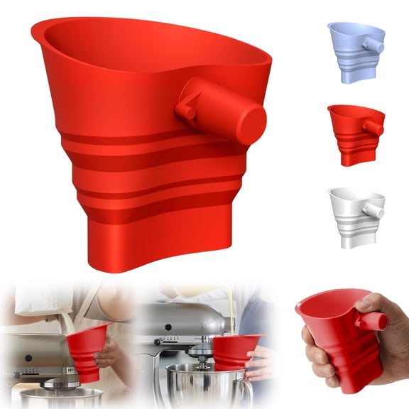 Flour Funnel for Kitchen Mixer, Kitchen Stand Mixer Attachment Accessory, Large-Capacity Collapsible Anti-Splash Funnel, Foldable Silicone Easy Pour Baking Accessory, Dishwasher Safe, HAODEJW