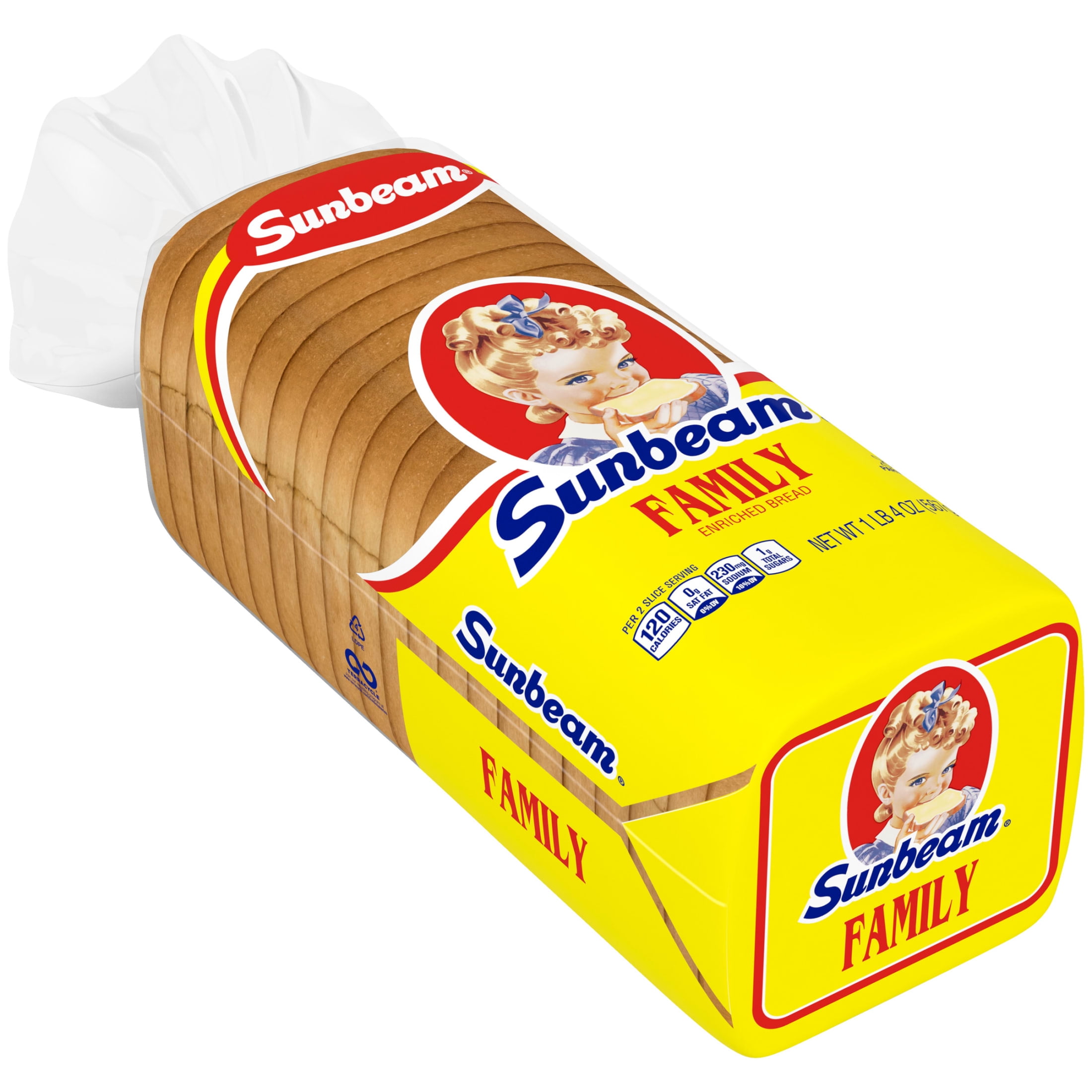 Sunbeam Family Bread, 20 oz, Plain White Bread, Bag