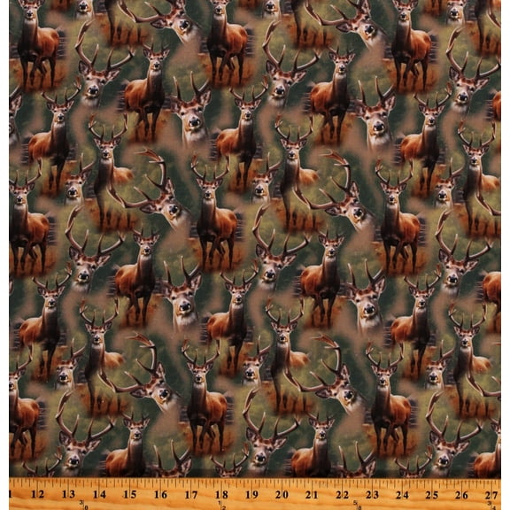 Cotton Wildlife White Tail Deer Allover Animals Nature Multicolor Cotton Fabric Print by the Yard (133146)