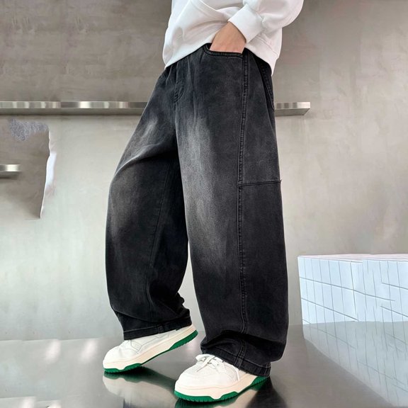 YUANxueke Bsggy Barrel Jeans for Boys Wide Leg Denim Pants Casual Trendy Comfy Pants with Pockets