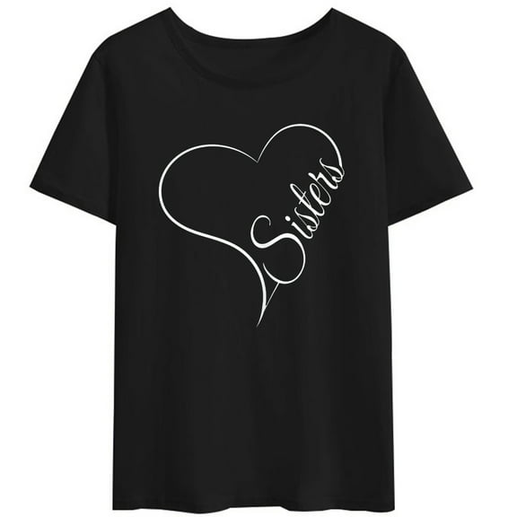 Women T-Shirt Love Sister Cute Sisters T-Shirt Short Sleeve Casual Round Neck T-Shirts